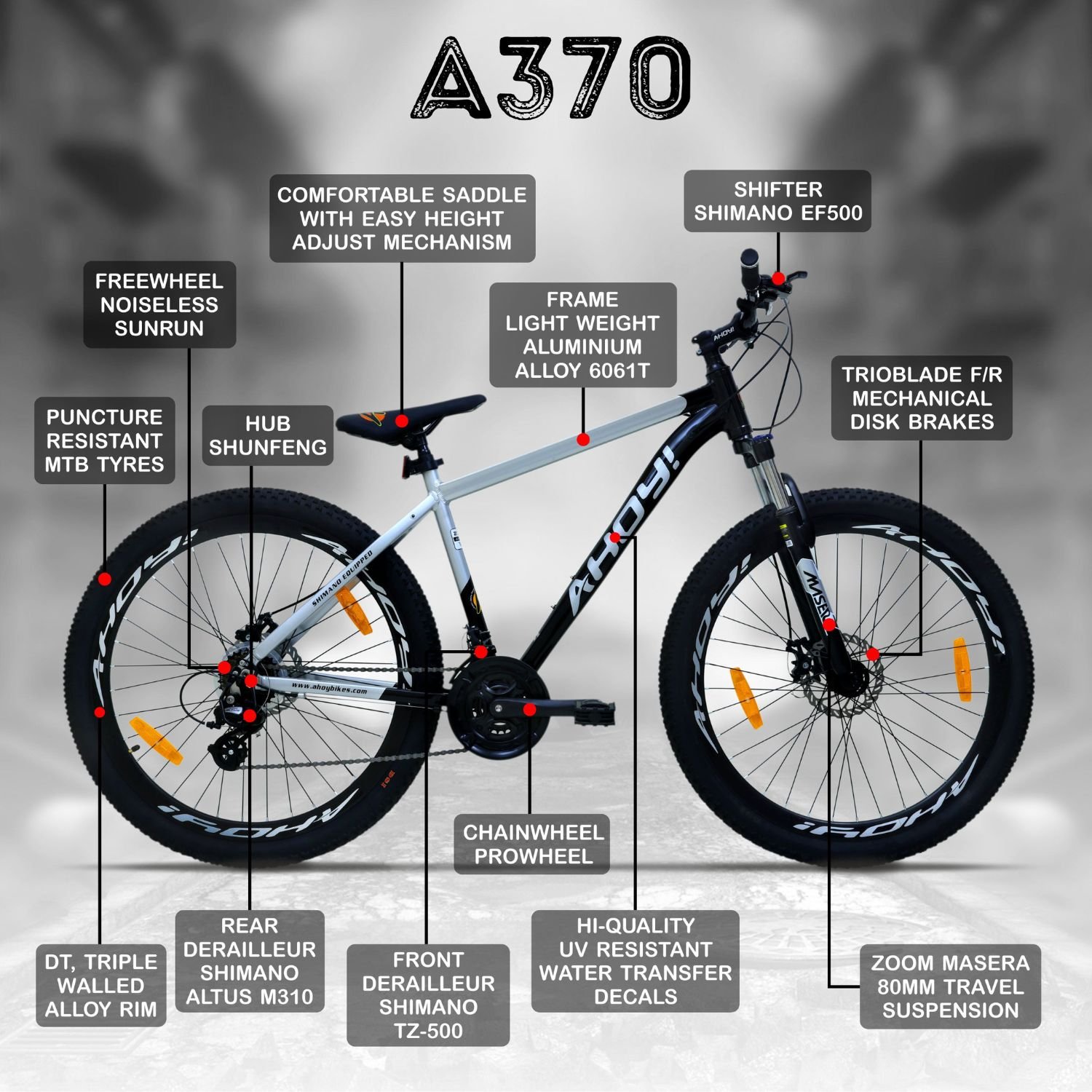 A370 Gear Bicycle 27.5T MTB Bike with Shimano gear Grey