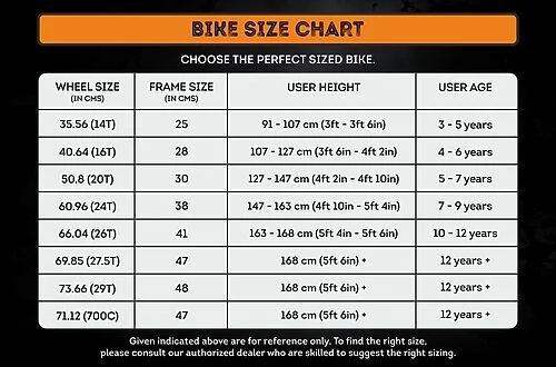 Ahoy Bikes Size Chart